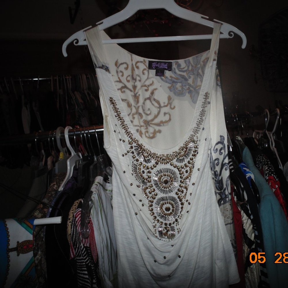 NWT, Hale'Bob, flowing beaded sleeveless tank top, size Large